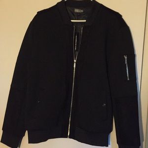 New Maniere De Voir black suede bomber jacket